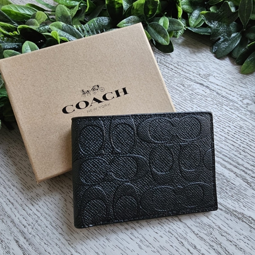 Coach Black Embossed Men's Card Holder
